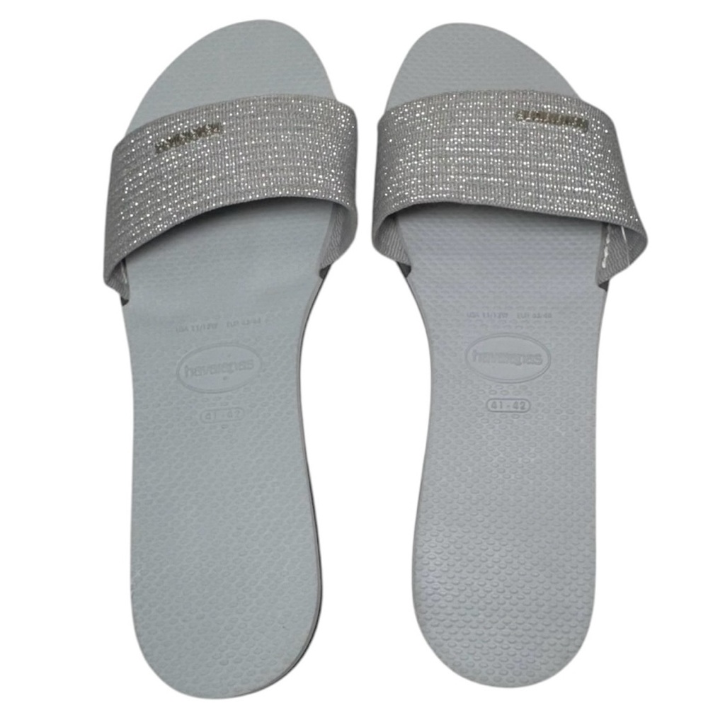 Havaianas Women's You Malta Ice Grey Metallic Slides Sandals Size 11